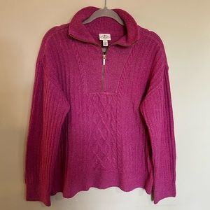 St Johns Bay Women’s 1/4 Zip Magenta Pink Knit Sweater Size Large